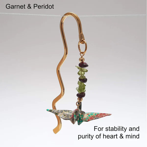Origami Crane Bookmark with Garnet & Peridot