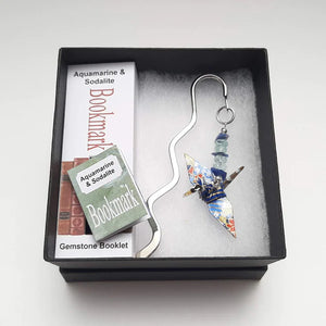 Origami Crane Bookmark with Aquamarine & Sodalite
