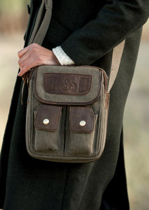 Canvas & Leather Double Pocket Bag by Aran Woollen Mills