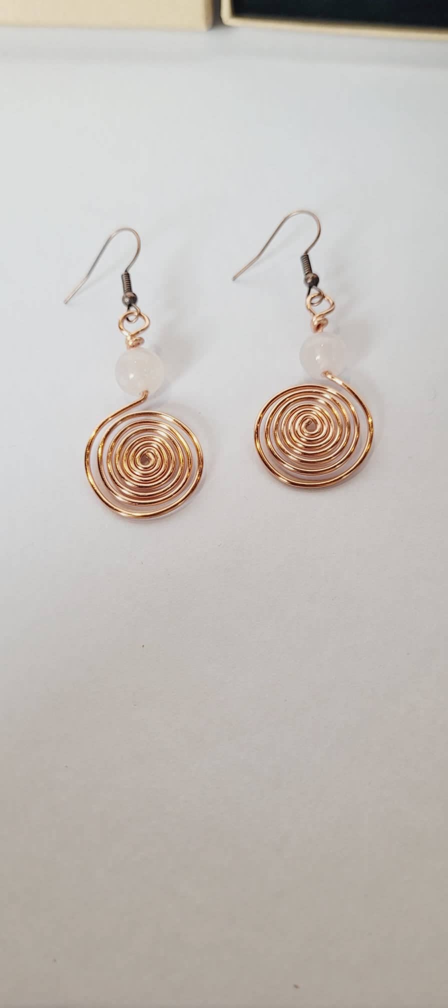Copper Double Spiral & Gem Earrings