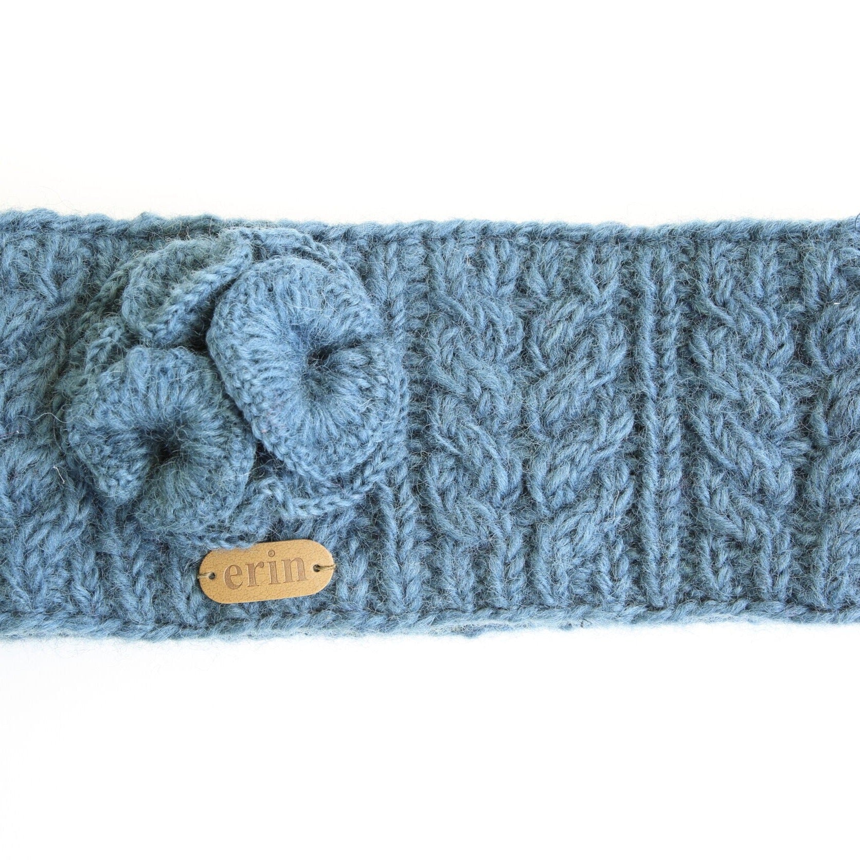 Aran Cable Headband with Flower by Erin knitwear