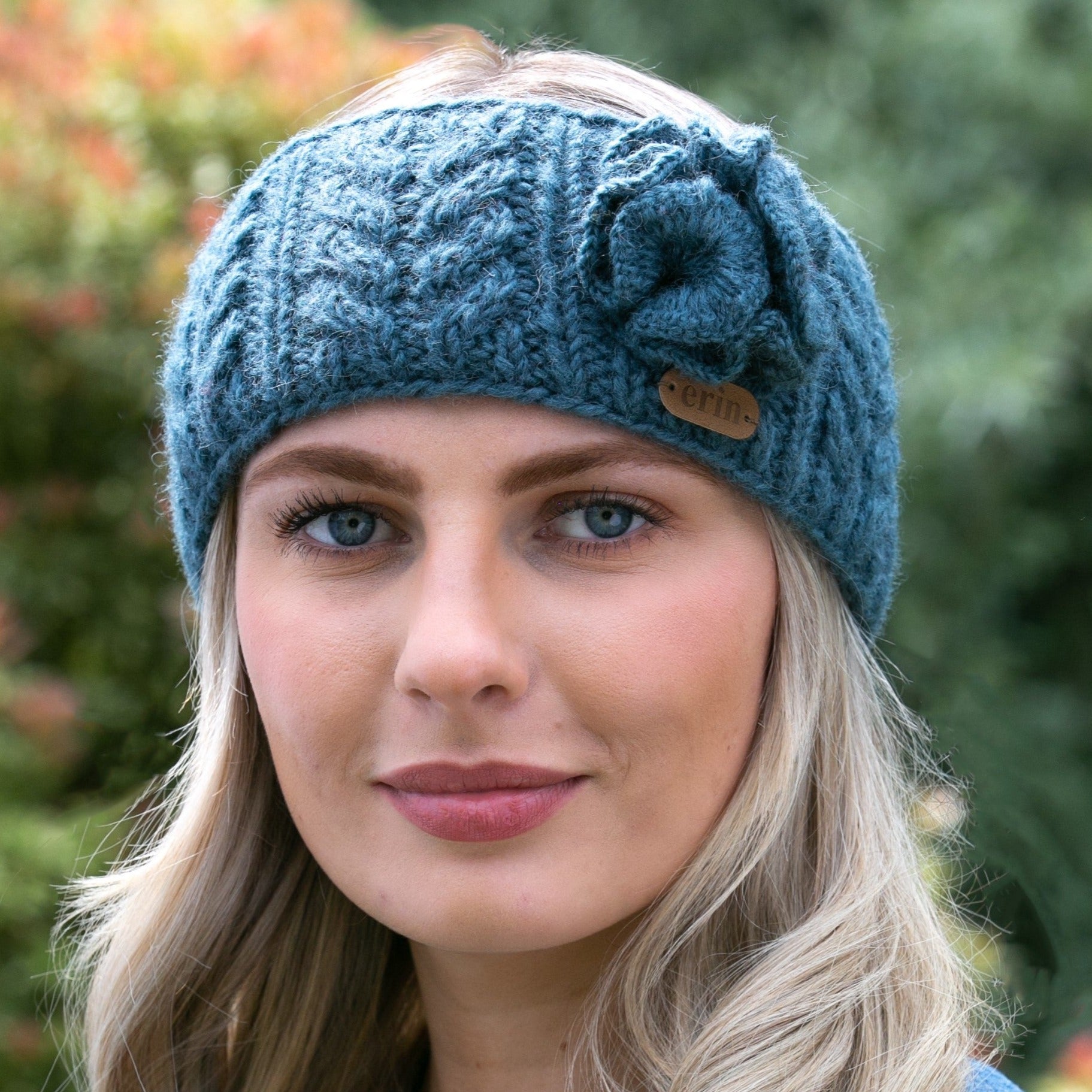 Aran Cable Headband with Flower by Erin knitwear
