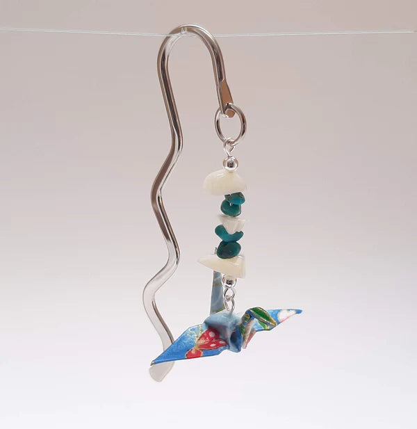 Japanese Paper Bookmark -Turquoise & Mother of Pearl
